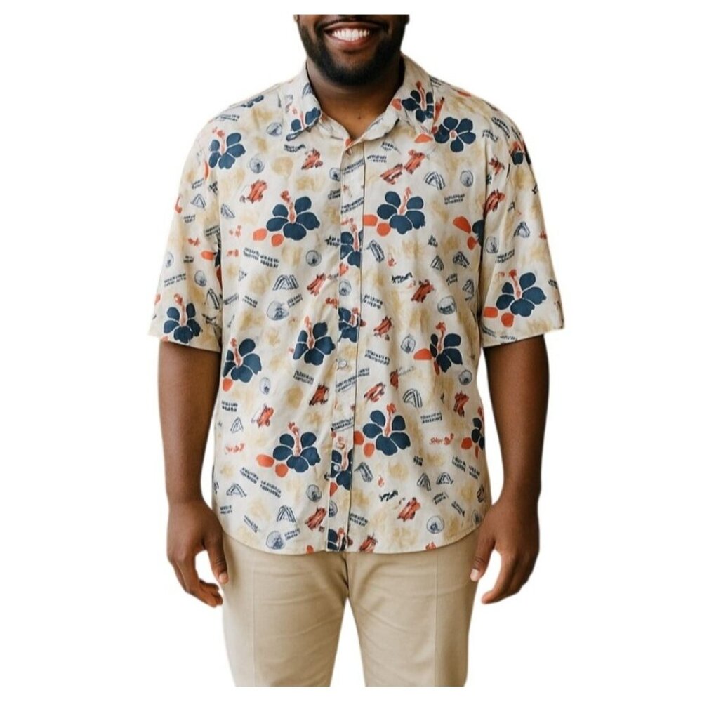 Union Station St. Louis XXL Shirt Hawaiian Button-Up Retro Floral Train Print